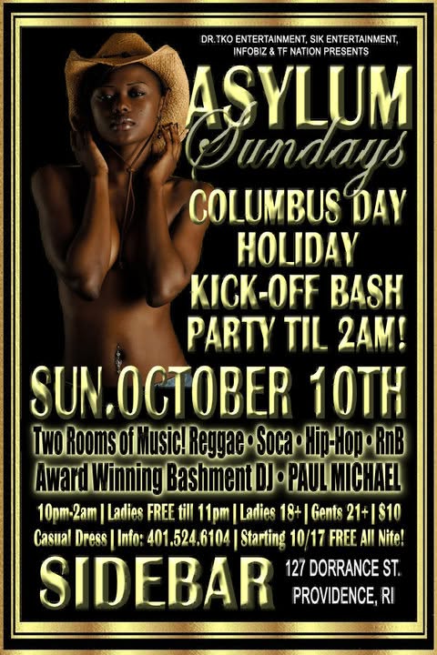 ASYLUM SUNDAYS — COLUMBUS DAY HOLIDAY KICK-OFF BASH flyer
