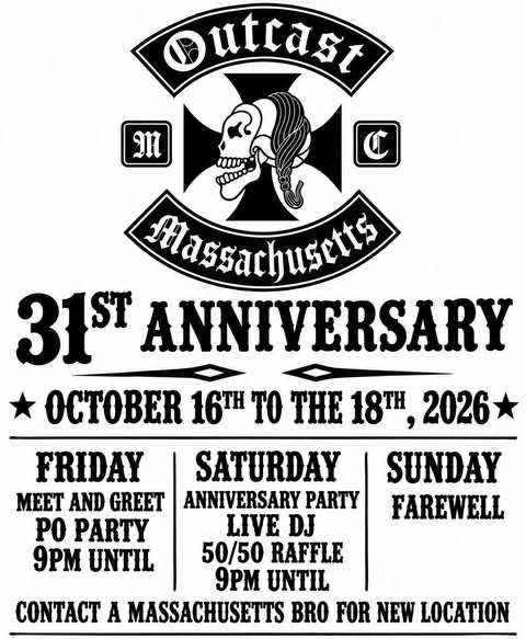 OUTCAST MC 31ST ANNIVERSARY — SUNDAY FAREWELL flyer